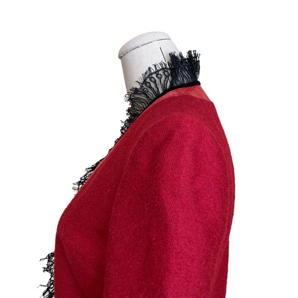 Rare Vintage 90s Richard Tyler Couture Red Snake Velvet Wool Lace Coat - Picture 6 of 16
